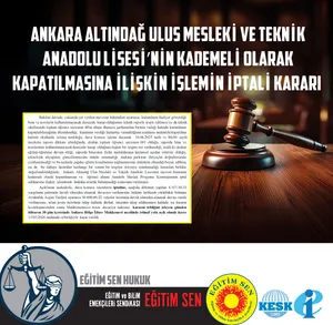 Ankara Altındağ Ulus Mesleki ve Teknik Anadolu Lisesi’nin Kademeli Olarak Kapatılmasına İlişkin İşlemin İptali Davası Bilgilendirme