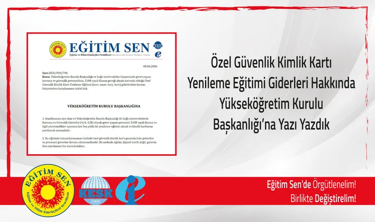 Özel Güvenlik Kimlik Kartı Yenileme Eğitimi Giderleri Hakkında YÖK'e Yazı Yazdık