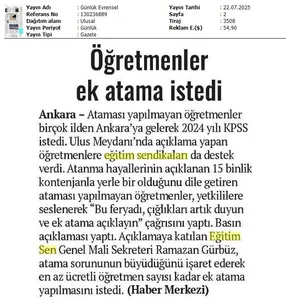Öğretmenler Ek Atama İstedi / Evrensel