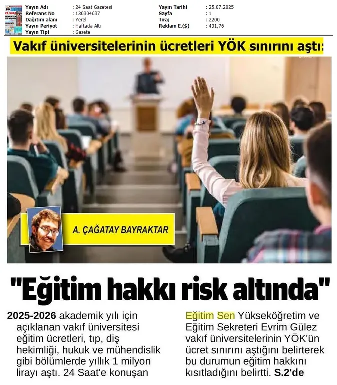 "Eğitim Hakkı Risk Altında" / 24 Saat Gazetesi