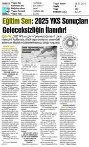 Eğitim Sen: 2025 YKS Sonuçları Geleceksizliğin İlanıdır! / Hür Haber