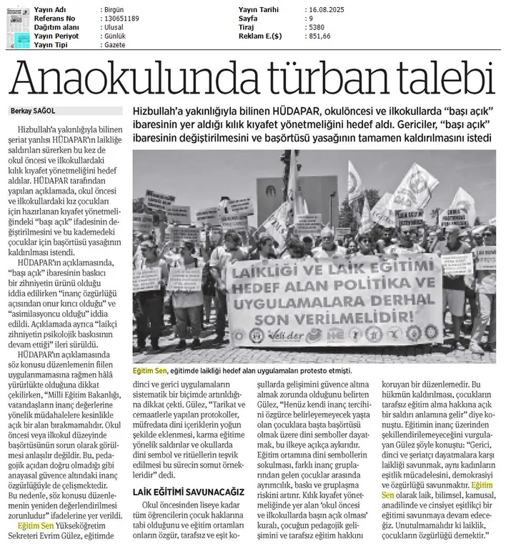 Anaokulunda Türban Talebi / Birgün