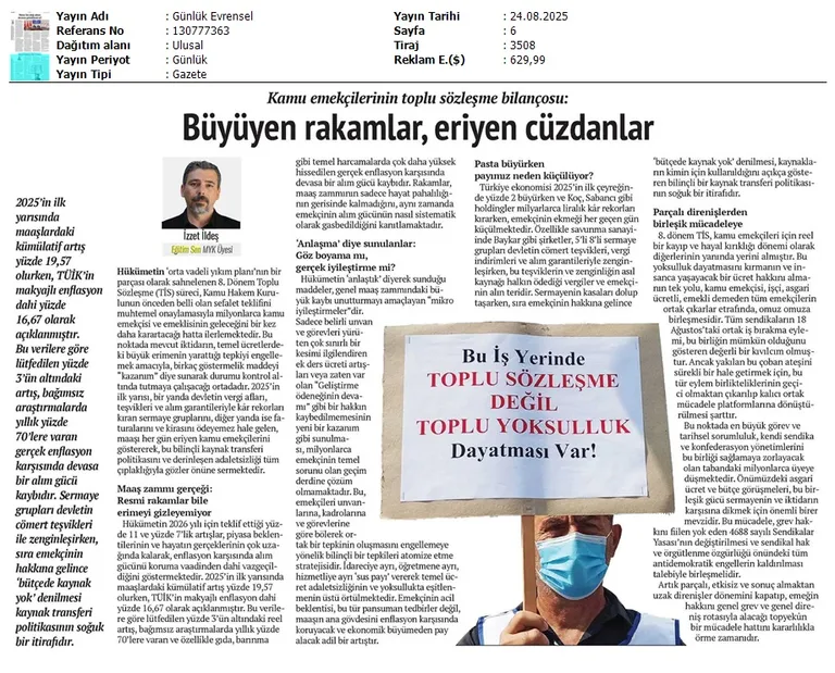 Kamu Emekçilerinin Toplu Sözleşme Bilançosu: Büyüyen Rakamlar, Eriyen Cüzdanlar / Evrensel