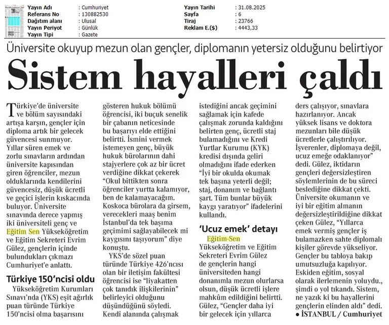 Sistem Hayalleri Çaldı / Cumhuriyet