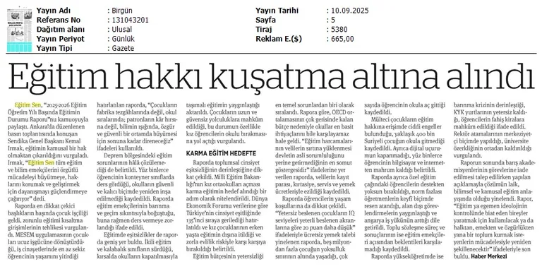 Eğitim Hakkı Kuşatma Altına Alındı / Birgün