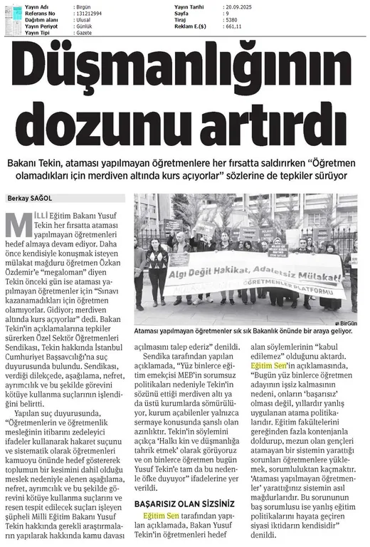 Düşmanlığının Dozunu Artırdı / Birgün
