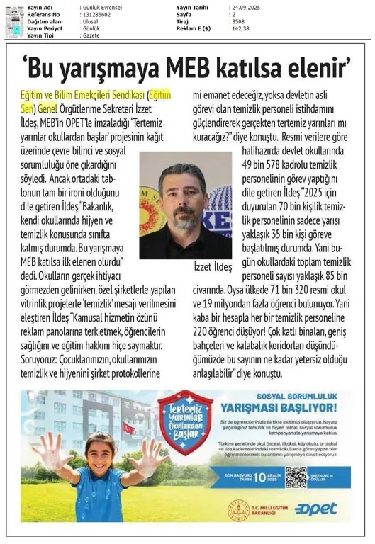 "Bu Yarışmaya MEB Katılsa Elenir" / Evrensel