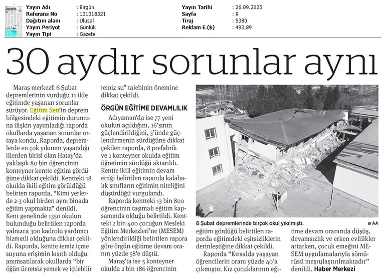 30 Aydır Sorunlar Aynı / Birgün