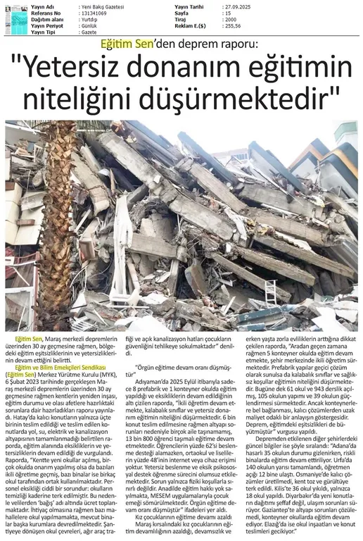 "Yetersiz Donanım Eğitimin Niteliğini Düşürmektedir" / Yeni Bakış Gazetesi