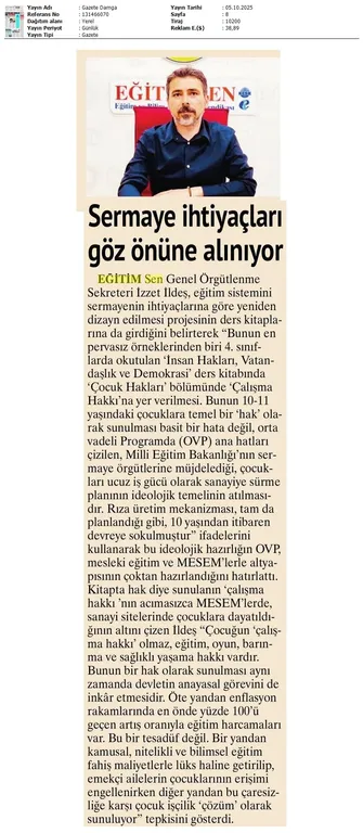 Sermaye İhtiyaçları Göz Önüne Alınıyor / Gazete Damga