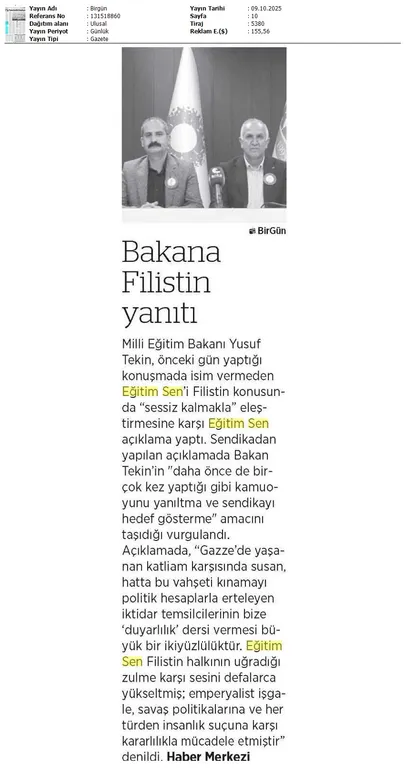 Bakana Filistin Yanıtı / Birgün