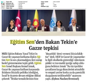 Eğitim Sen'den Bakan Tekin'e Gazze Tepkisi / Evrensel