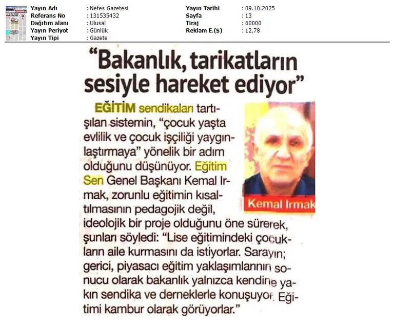 "Bakanlık, Tarikatların Sesiyle Hareket Ediyor" / Nefes Gazetesi