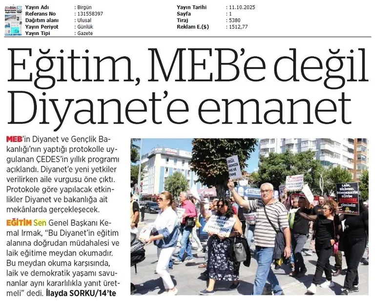 Eğitim, MEB'e Değil Diyanet'e Emanet / Birgün