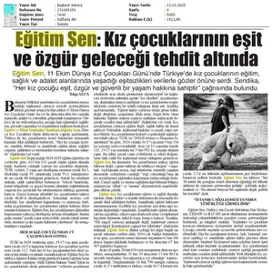 Eğitim Sen: Kız Çocuklarının Eşit ve Özgür Geleceği Tehdit Altında / Başkent Ankara