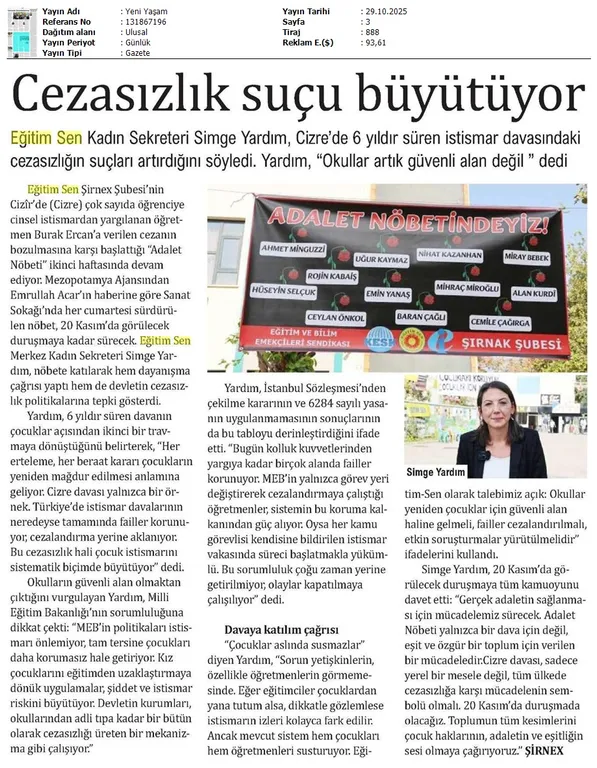 Cezasızlık Suçu Büyütüyor / Yeni Yaşam