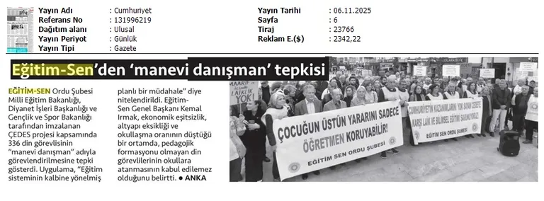 Eğitim Sen'den 'Manevi Danışman' Tepkisi / Cumhuriyet