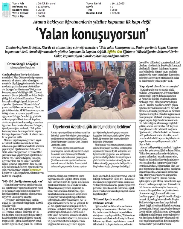 "Yalan Konuşuyorsun" / Evrensel