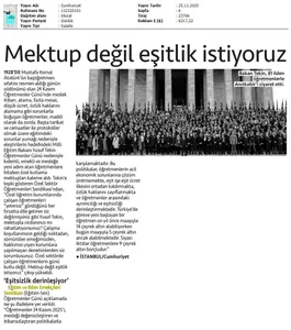 Mektup Değil Eşitlik İstiyoruz / Cumhuriyet