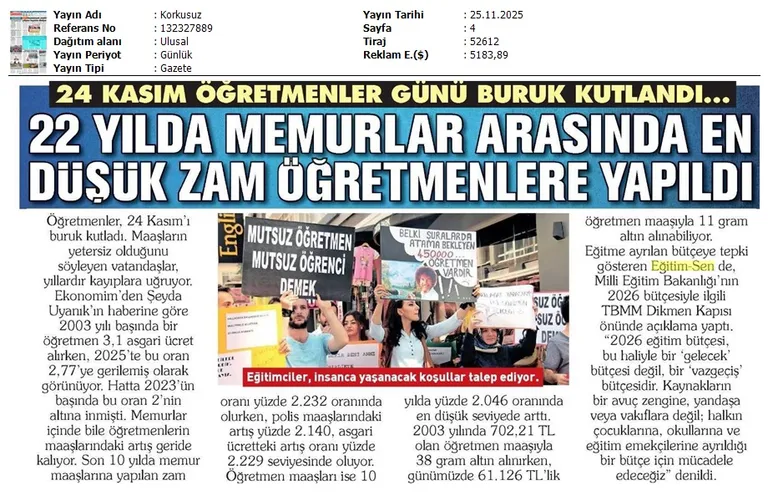 22 Yılda Memurlar Arasında En Düşük Zam Öğretmenlere Yapıldı / Korkusuz