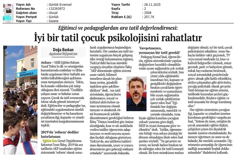 İyi Bir Tatil Çocuk Psikolojisini Rahatlatır / Evrensel