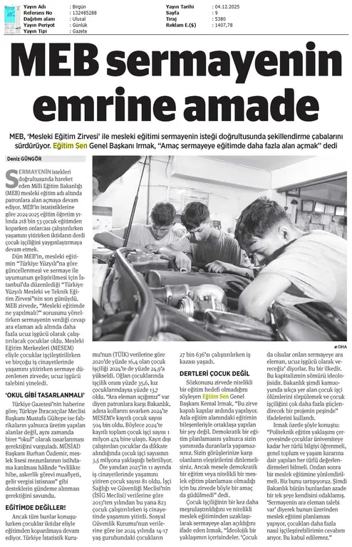 MEB Sermayenin Emrine Amade / Birgün