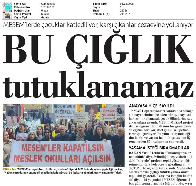 Bu Çığlık Tutuklanamaz / Cumhuriyet