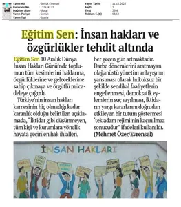 Eğitim Sen: İnsan Hakları ve Özgürlükler Tehdit Altında / Evrensel
