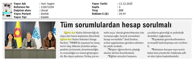 Tüm Sorumlulardan Hesap Sorulmalı / Yeni Yaşam