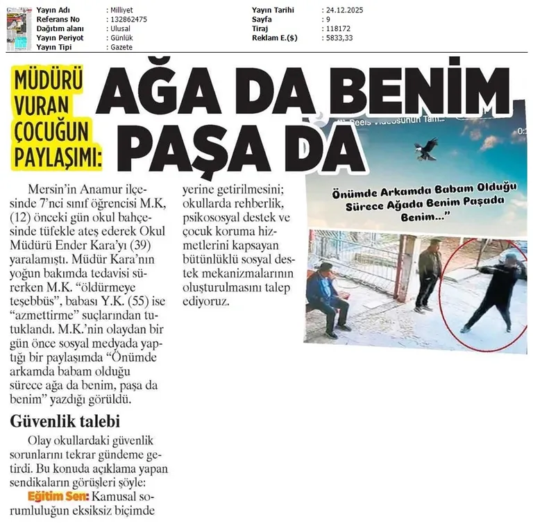 Müdürü Vuran Çocuğun Paylaşımı: Ağa da Benim Paşa da / Milliyet