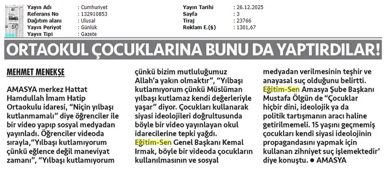 Ortaokul Çocuklarına Bunu da Yaptırdılar! / Cumhuriyet
