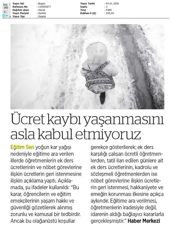 Ücret Kaybı Yaşanmasını Asla Kabul Etmiyoruz / Birgün