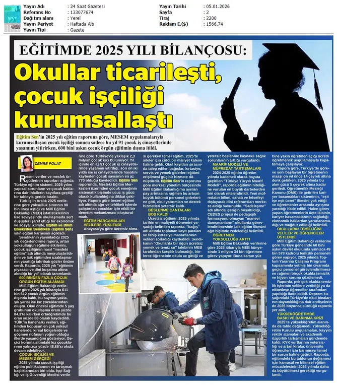 Eğitimde 2025 Yılı Bilançosu / 24 Saat Gazetesi
