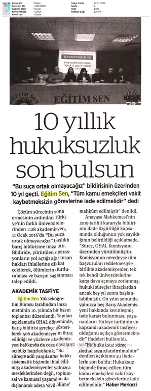 10 Yıllık Hukuksuzluk Son Bulsun / Birgün