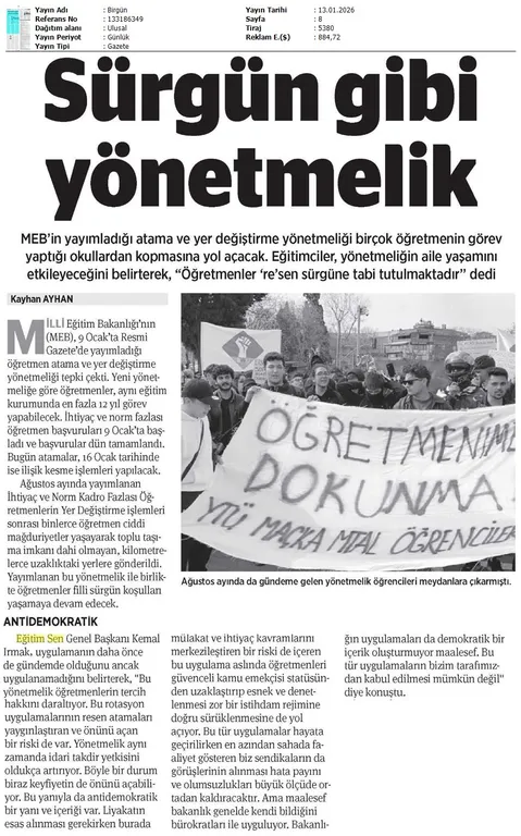 Sürgün Gibi Yönetmelik / Birgün