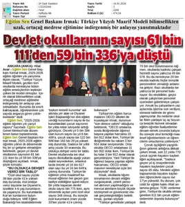 Devlet Okullarının Sayısı 61 Bin 111'den 59 Bin 336'ya Düştü / 24 Saat Gazetesi