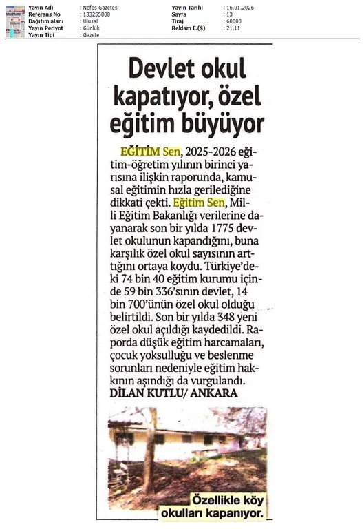 Devlet Okul Kapatıyor, Özel Eğitim Büyüyor / Nefes Gazetesi