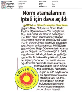 Norm Atamalarının İptali İçin Dava Açıldı / Nefes Gazetesi