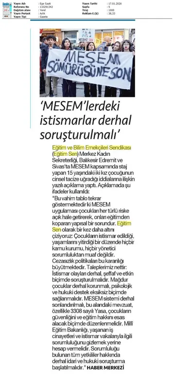 "MESEM'lerdeki İstismarlar Derhal Soruşturulmalı" / Ege Saati