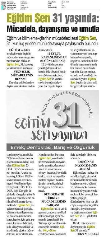 Eğitim Sen 31 Yaşında / Hür Haber