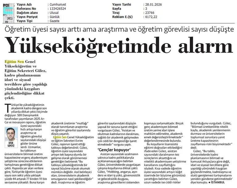 Yükseköğretimde Alarm / Cumhuriyet