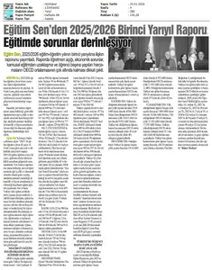 Eğitim Sen'den Birinci Yarıyıl Raporu: Eğitimde Sorunlar Derinleşiyor / Hür Haber