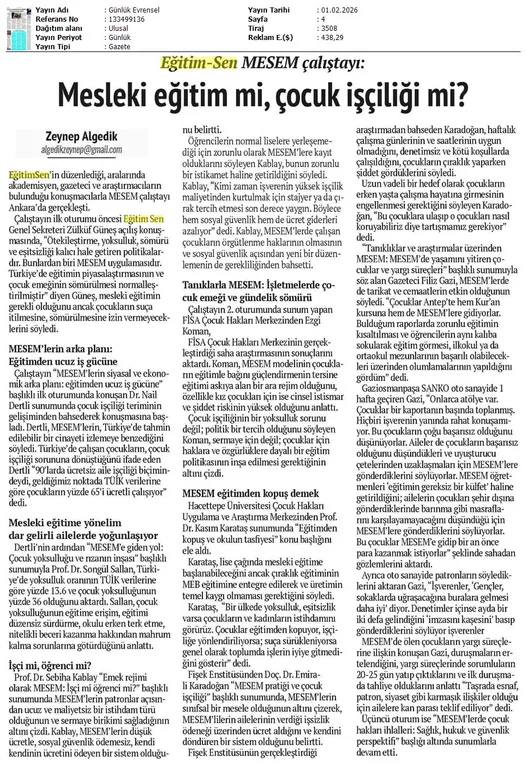 Eğitim Sen MESEM Çalıştayı: Mesleki Eğitim mi, Çocuk İşçiliği mi? / Evrensel