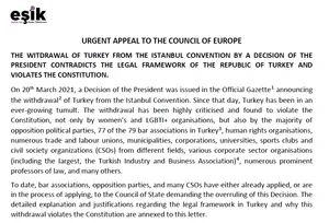 URGENT APPEAL TO THE COUNCIL OF EUROPE: THE WITHDRAWAL FROM ISTANBUL CONVENTION
