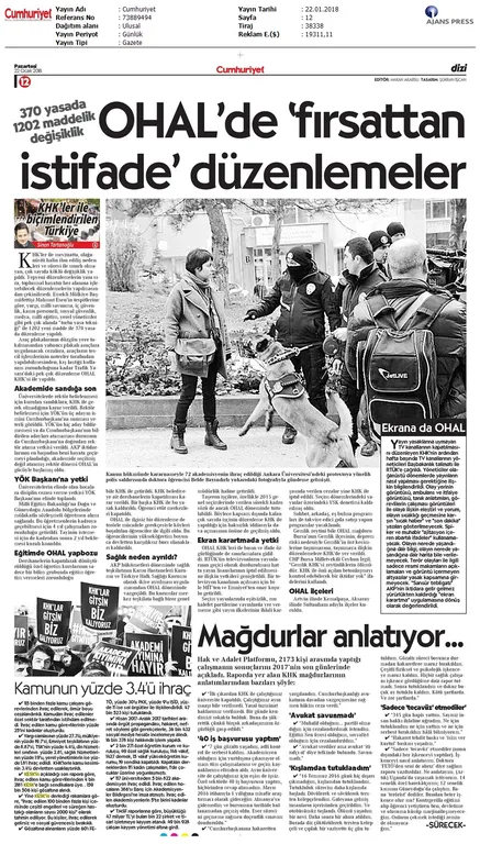 24 Ocak Basın'da KESK : OHAL'de Fırsattan istifade Düzenmeler!