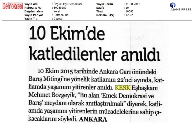 11 Ağustos Basın'da KESK