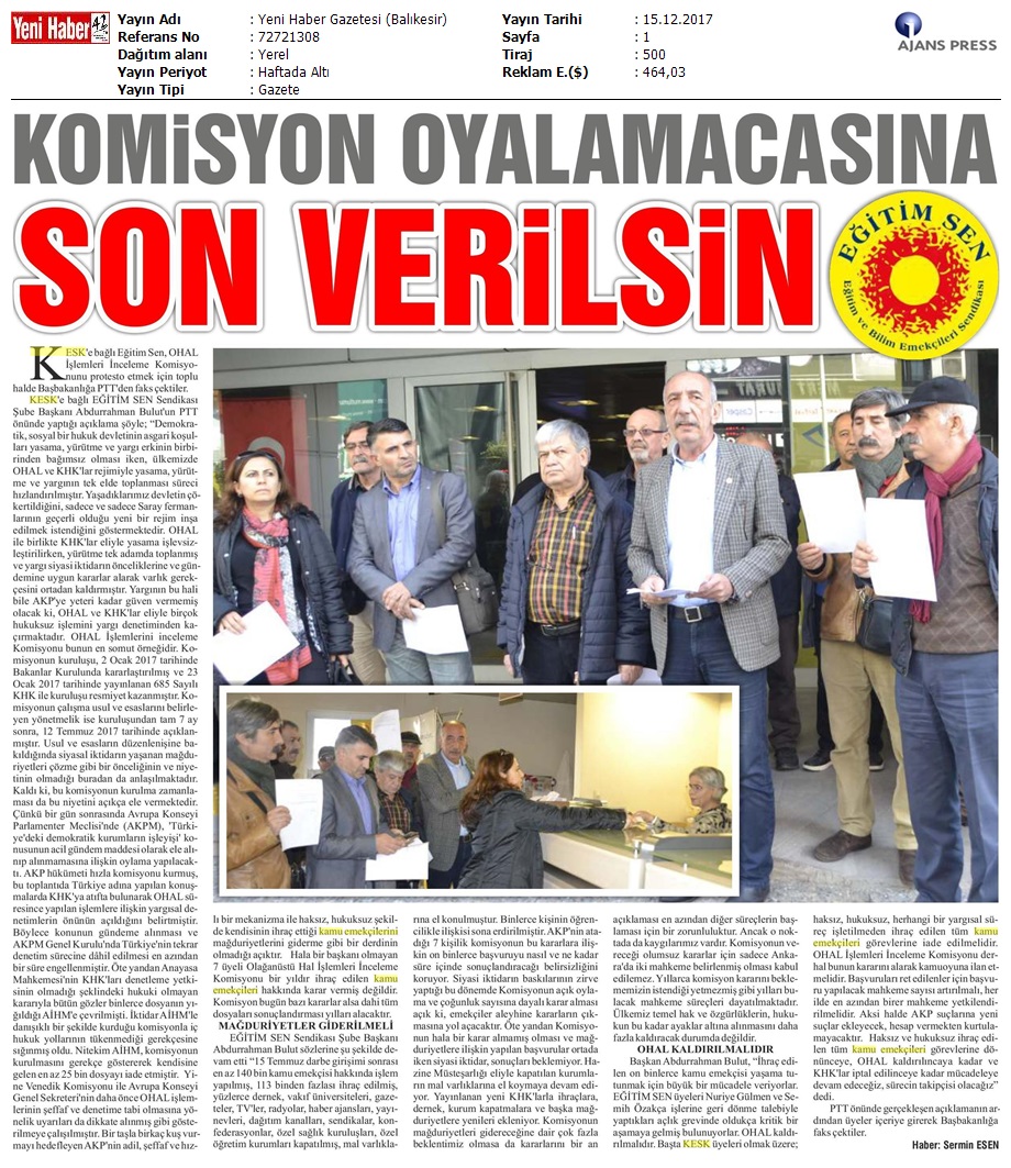 2017_12_15_Yeni Haber Gazetesi (Balikesir)_Komisyon Oyalamacasina Son Verilsin_72721308_(2)
