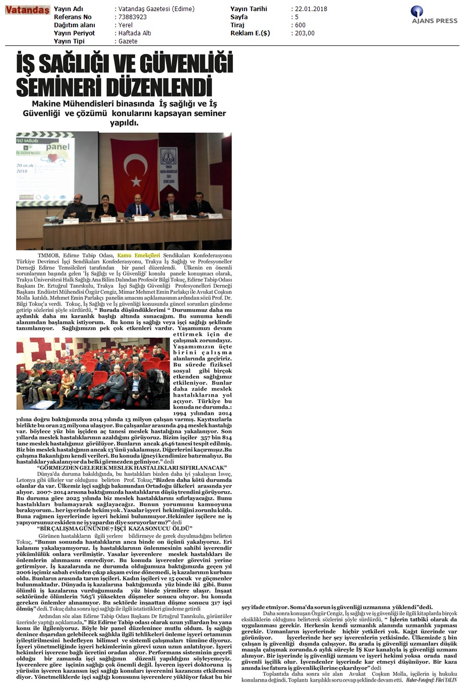 2018_01_22_Vatandas Gazetesi (Edirne)_Is Sagugive GÅvenligi Semineri DÅzenlendi_73883923_(1)