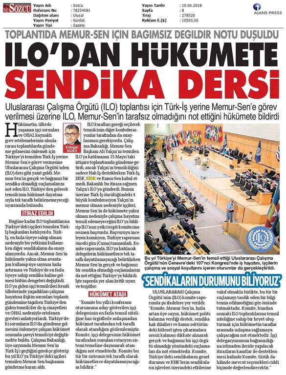 ILO'dan Hükümete Sendika Dersi! Memur Sen Bağımsız Değildir!