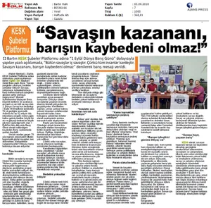 1 Eylül Dünya Barış Günü Gazete Manşetleri!